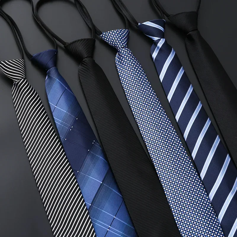 Men's Business Dress Zipper Neck Tie Elegant Gentleman Shirt Tie Groom Wedding Blue Stripe Black, neck tie