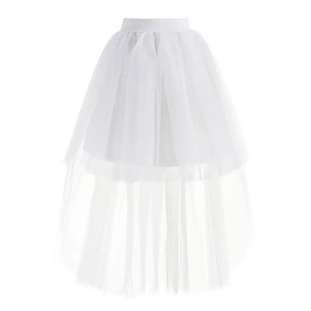 Fashion Women Skirt New Punk Sexy Mesh Irregular Front Short Back Long Tutu Puff Skirts Elastic Waist