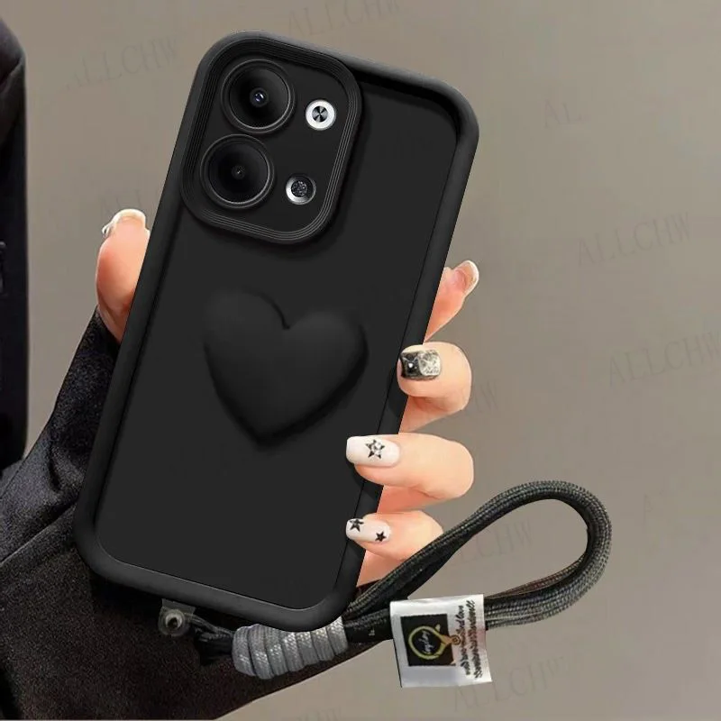 3D Love Heart Hand Strap Back Cover