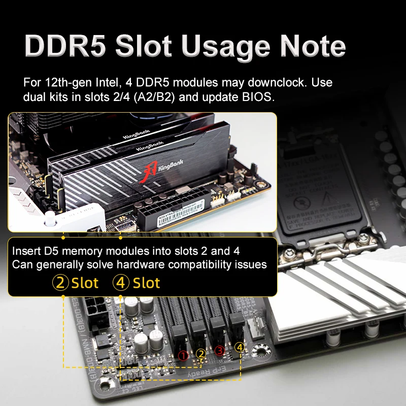 KingBank 32GB / 16GB DDR5 Memory Black 16GBx2 6800MHz Kit Hynix A