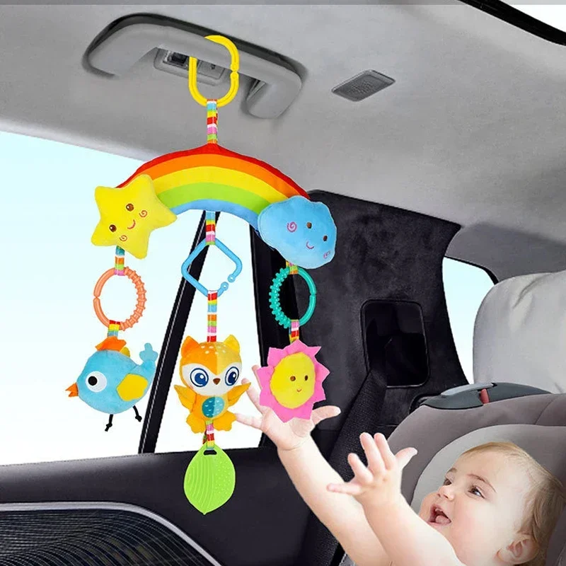 Baby Toys for 0 3 6 12 Months Rainbow Activity Plush Animal Stroller Hanging Toy for Baby Car Seat Crib Travel Sensory Baby Toys 2