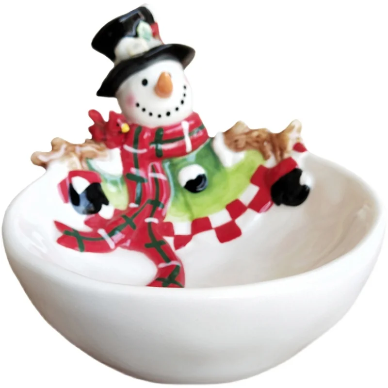

Hand-painted Ceramic Snowman Bowl Cute Cartoon Gift For Household Use Fruit Bowl Christmas Tableware