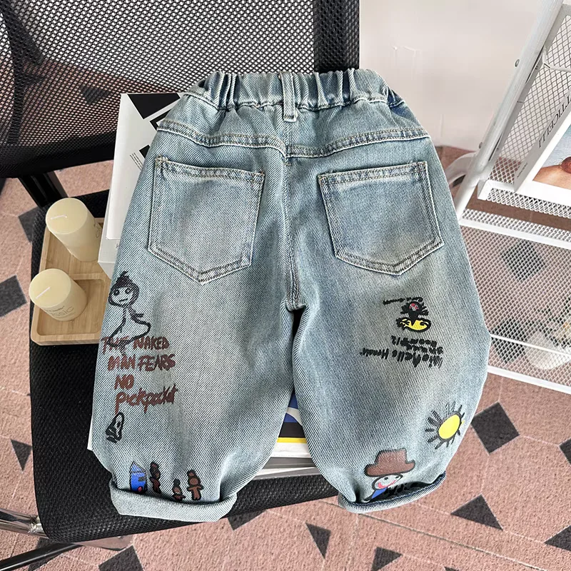 Baby Boys Girls Loose Fit Cotton Denim Pants Spring Autumn Open Bottom Soft Jeans Children Wide PP Pants Kids Clothing - 5