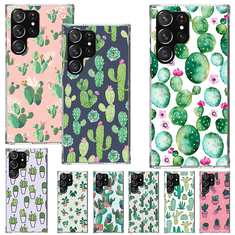 Cartoon Cactus Green Plants Print Custodia Morbida Per Samsung Galaxy S24 S23 S22 Ultra S21 S20 Fe S10 Plus Custodia Per Telefono S9 S8 + S10E Pa
