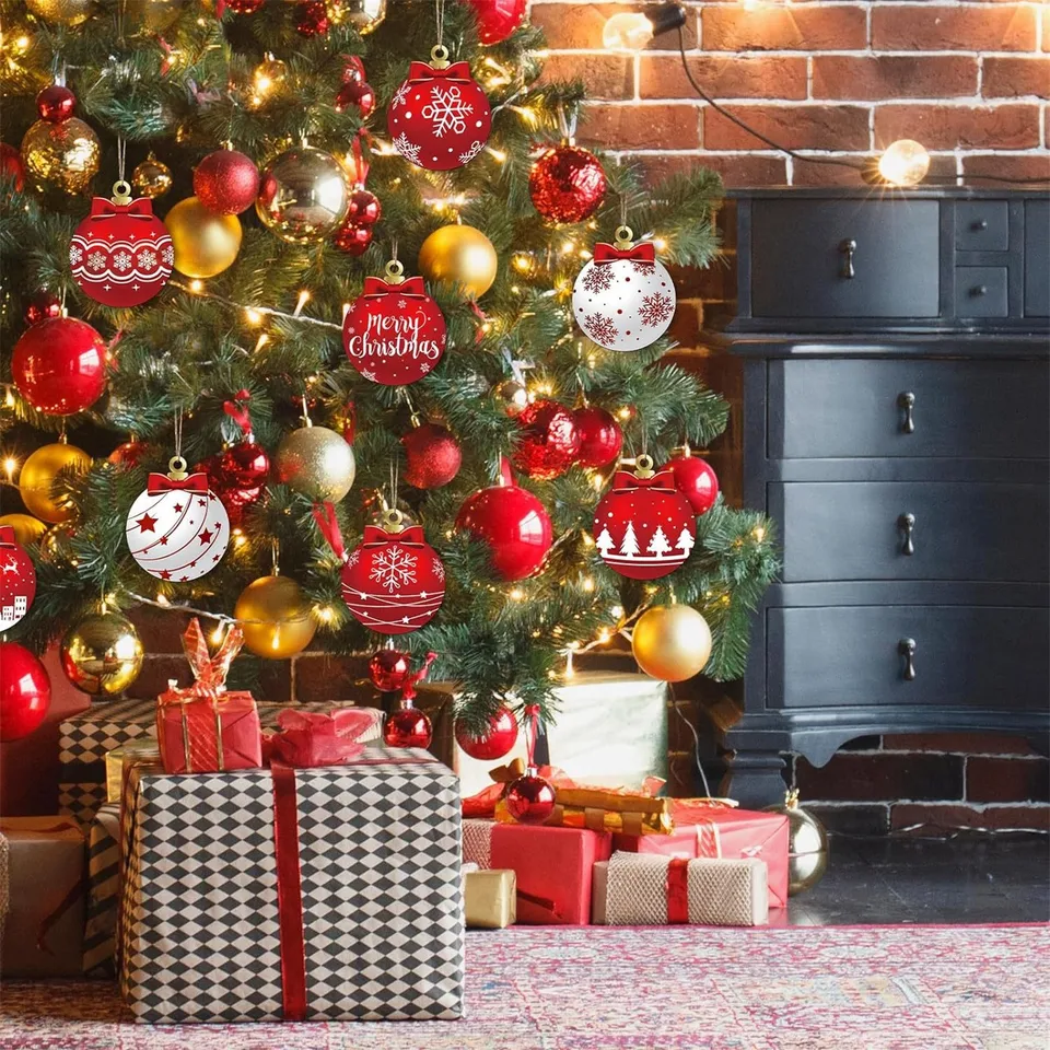 27 Pezzi Decorazioni di Natale in Legno Ciondoli Decorazione Albero di Babbo Natale Pupazzo di Neve Rene Appeso per Albero di Natale