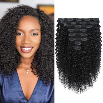 Kinky Curly Clip ins Human Hair 3C 4A Curly Clip in Extensions for Black Women 8 Pcs 20 Clips 120g/Set 10A Brazilian Human Hair 1
