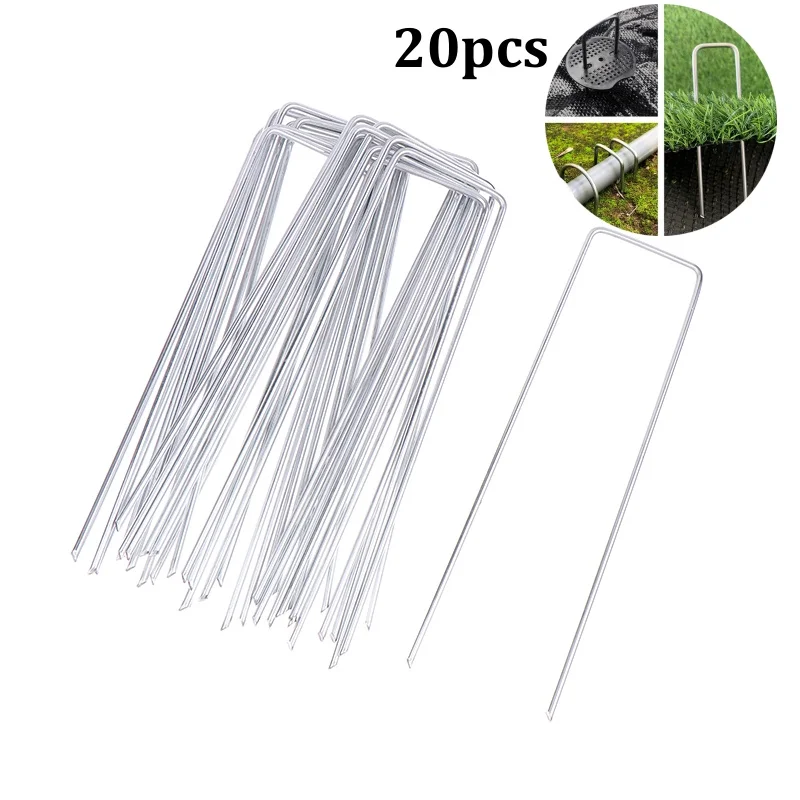 20pcs 10/15cm Garden Stakes Heavy-Duty Sod Pins Anti-Rust Fence Stakes Landscape Staples Steel Sod Pins Garden Fence Stake Home