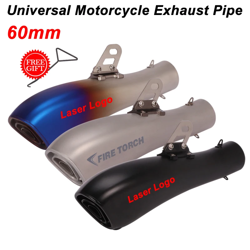 Universal Motorcycle Torch Gp Exhaust Pipe Escape Left & Right 60Mm For Z1000 R1 Ninja 250 R25 Cb500X Modify Muffler Db Killer