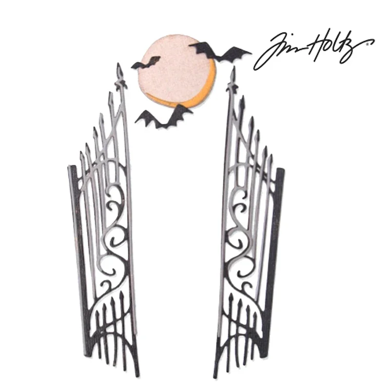 2023 New Halloween Fence Metal Cutting Dies Sun And Moon Animal Bat Die Cut Door Scrapbooking Per Artigianato Creazione Di Carte Senza Francobolli