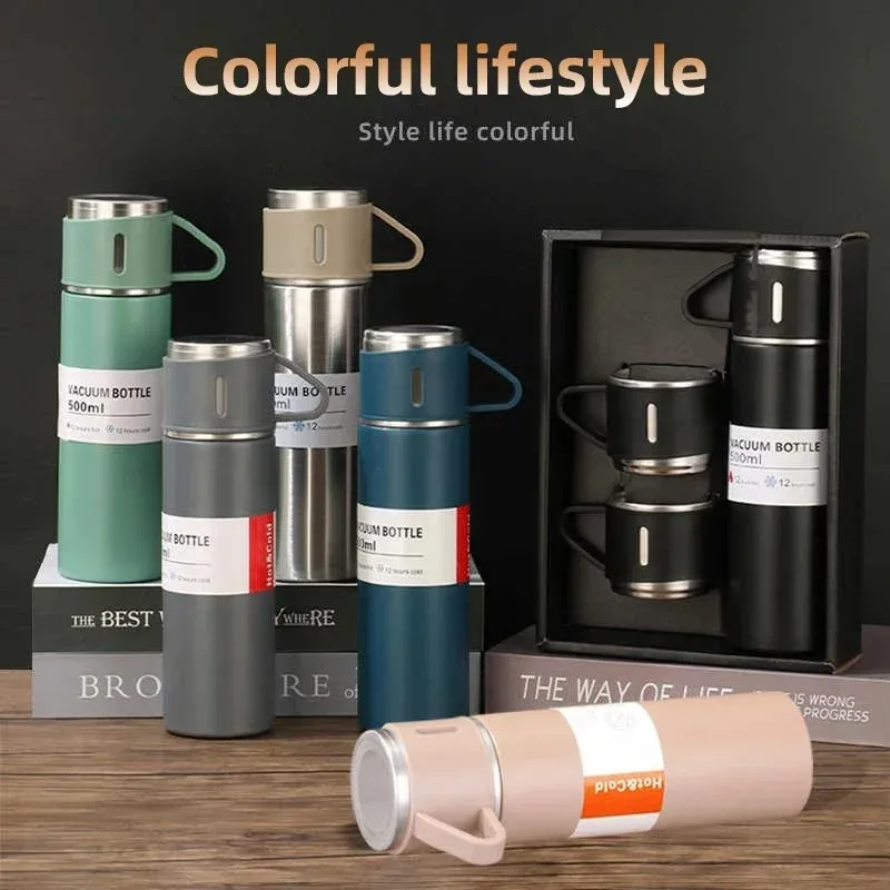 304 Stainless Steel Vacuum Insulated Bottle Gift Set Office Business Style 500ML Coffee Mug Thermos Bottle Portable Flask Carafe 1