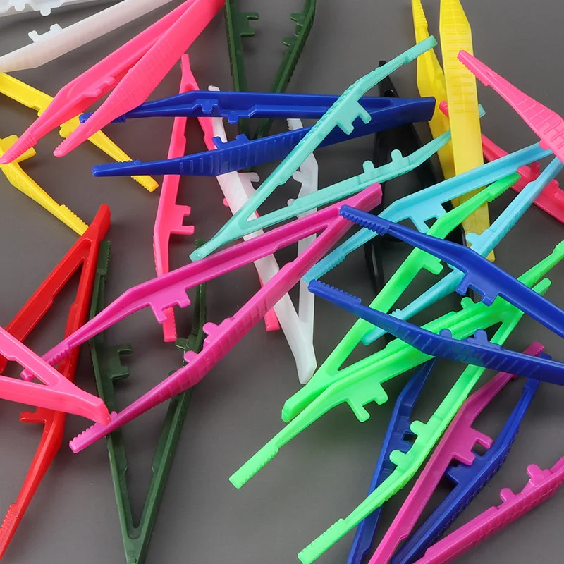 20/10/1Pcs Plastic Tweezers Medical Repair Small Disposable Tweezers Tools Crafts Kids Toys Plastic Clips Multi Colors