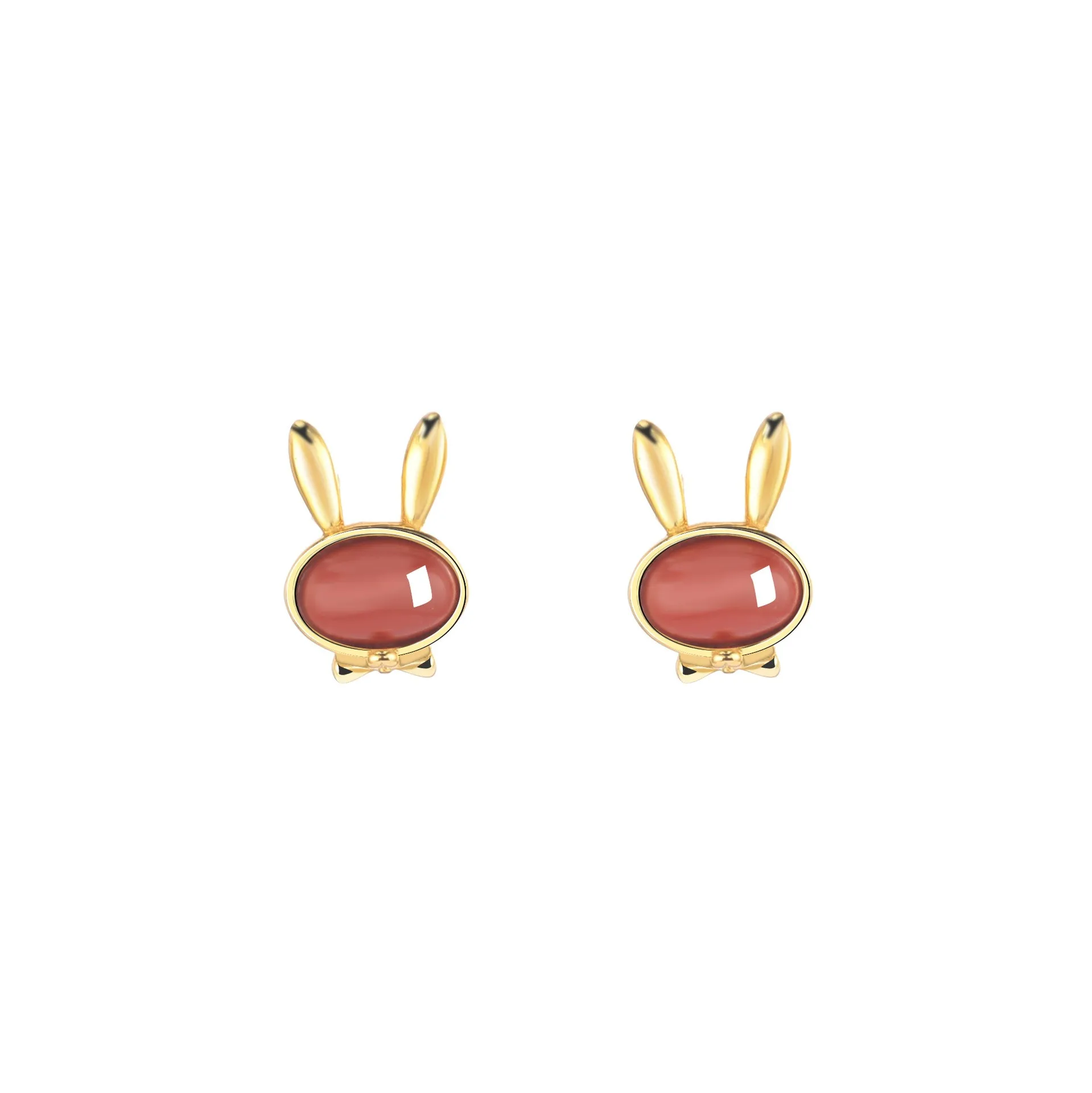 

ES561 ZFSILVER S925 Silver Korean Fashion Fresh Hetian Jade South Red Agate Cute Rabbit Earrings Jewelry Women Match-all Girls