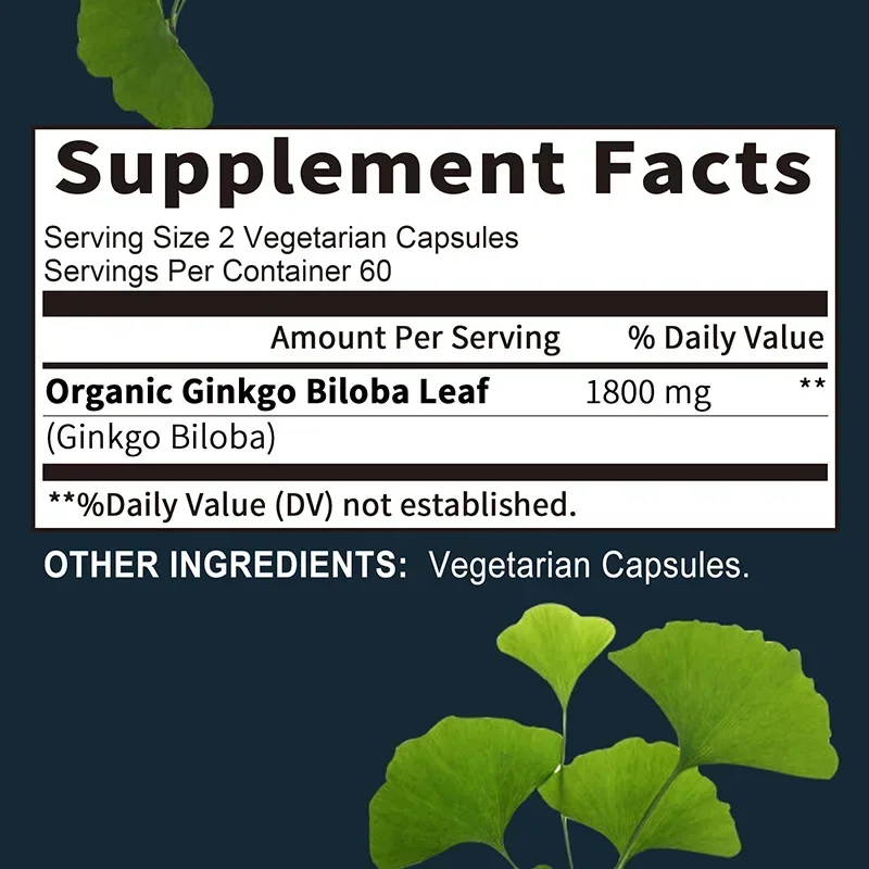 Ginkgo Biloba Supplement Helps Maintain Brain Power Energy Memory Concentration Anti-Fatigue Antioxidant
