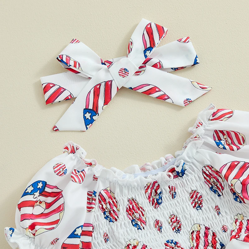 

Комбинезон для новорожденных 4 июля, комбинезон с короткими пышными рукавами и флагом и звездами, платье с оборками, комбинезон, юбка с флагом США