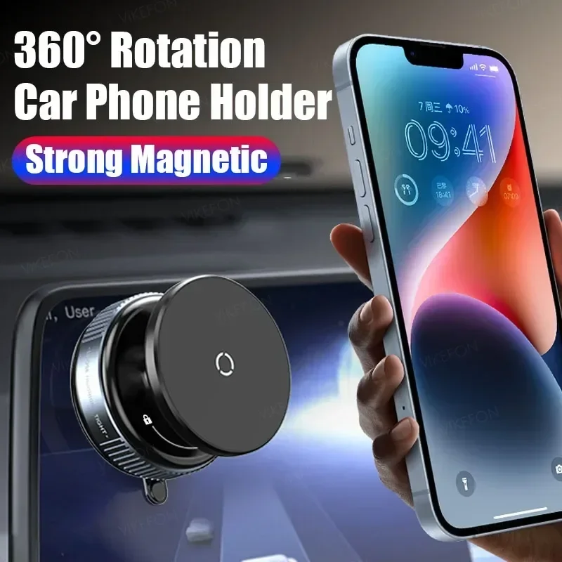N52 Magnetic Car Phone Holder Vacuum Cup Adjustable Angle GPS Cell Phone Mount for Magsafe iPhone 16 15 14 13 12 Pro Max Stand