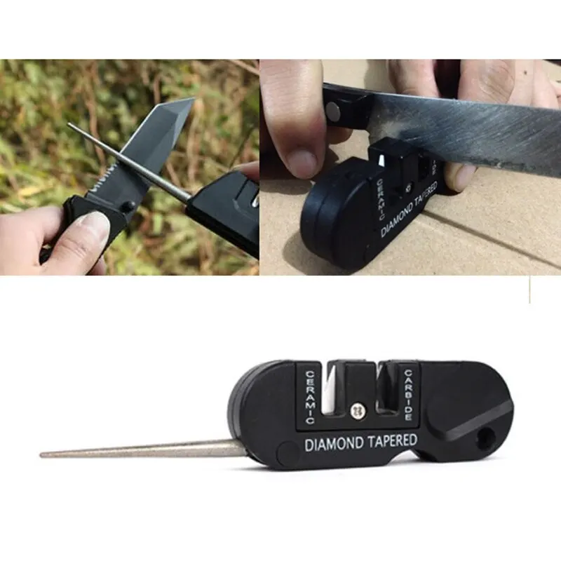 Knife Sharpener 4-in-1 Mini Portable Tungsten Ceramic Carbide Multifunctional Camp Outdoor Tools