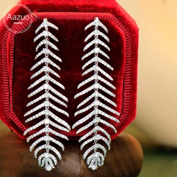 Aazuo Luxury Jewelry 18K White Gold Real Diamonds 2.3ct High Quality Gift idears Feather Hook Earrings For Women Senior Banquet