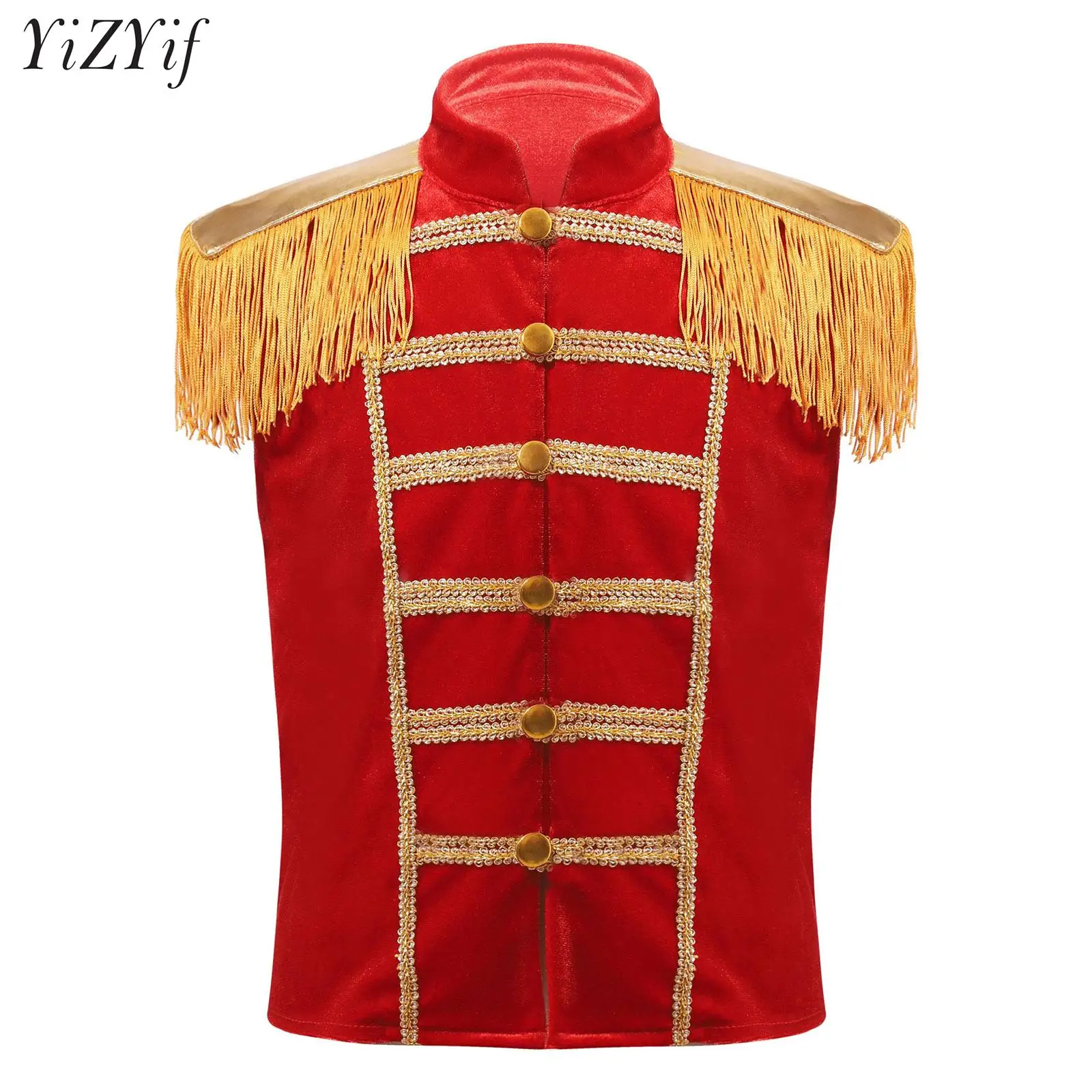 

Kids Halloween Circus Ringmaster Showman Cosplay Costume Boys Girls Drum Band Honor Guard Vest Carnival Party Roleplay Waistcoat