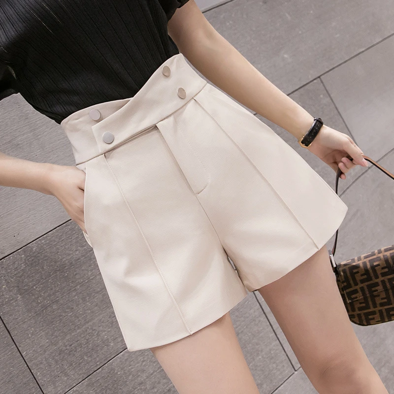 dolphin shorts Summer Korean High Waist Shorts Women Wide Leg Loose Ladies Shorts Criss-Cross Double Breasted Harajuku shorts feminino MT942 leather shorts