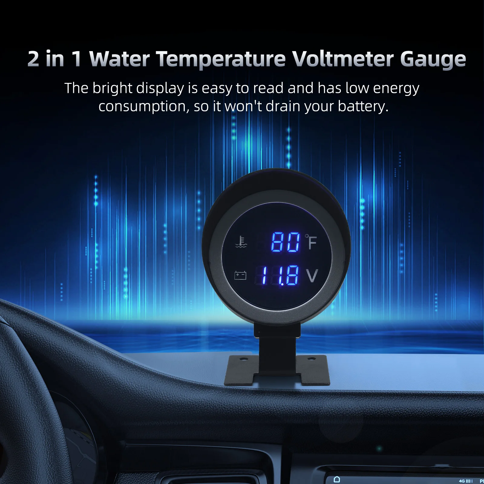 

Water Temperature Gauge Digital LCD Voltmeter 2 IN 1 Car Truck Water Temp Gauge +1/8NPT Volt Voltage Meter Joint Pipe Sensor