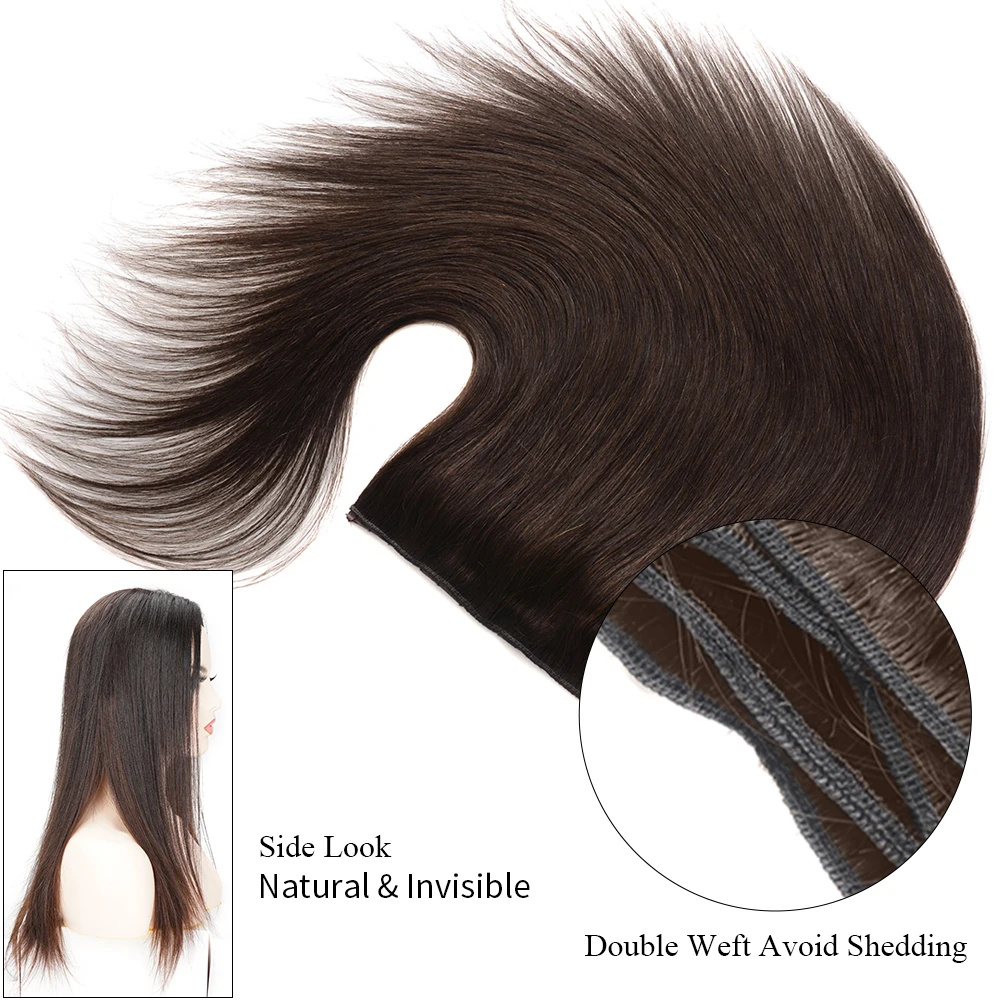 Doreen Halo Hair Extensions Machine Remy European Human Hair Adjustable Fish Wire Clip In One Piece 5 clips Flip In Brown
