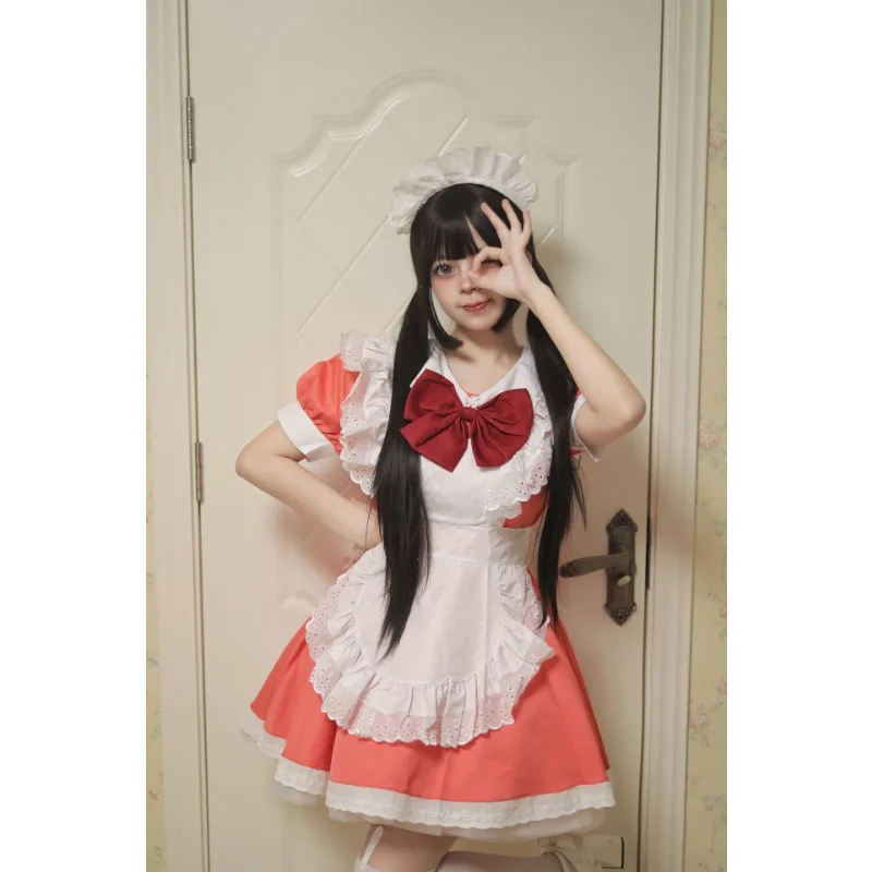 Mädchen Damen Cute Cosplay Lolita Maid Kleid mit Headband S-5XL, Schwarz/Pink/Blau/Lila/Gelb/Grün 10