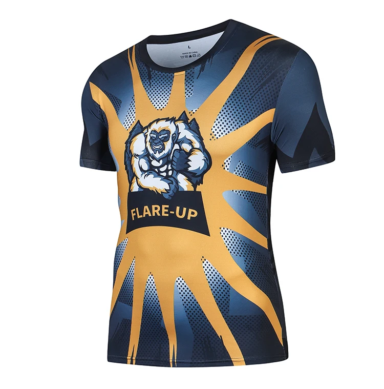 Men's Quick Drying Fitness Rash Guard Short-Sleeve T-Shirt Gorilla Compression Shirt Up For Sportswear – Detail 6