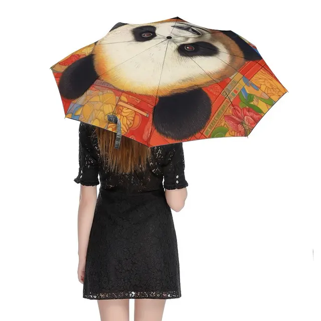 Panda 8 Bordák Auto Esernyő Ceruza Művészet Színes Rajzfilm Nap És Eső Fekete Kabát Ligthsúlyos Esernyők Férfiak Számára - Image 5