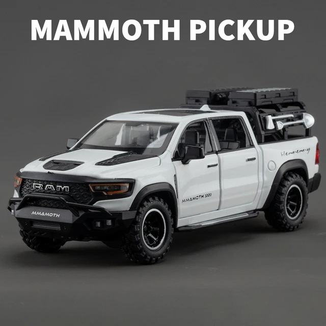 1:32 Dodge RAM 1000 TRX Mammoth Picku Modelo de coche de aleación Sonido y luz Pull Back Juguete para niños Coleccionables Regalo de cumpleaños