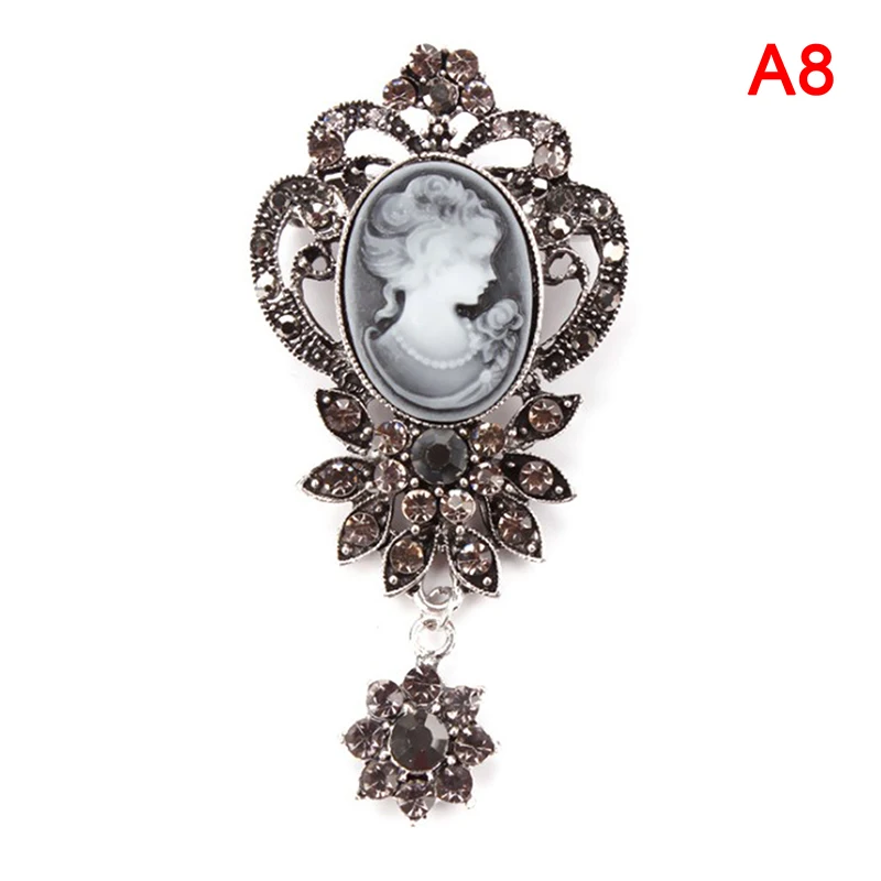 Broche Camée Ancien - Visage De Femme Profil Orienté à Droite - Coquille Et Laiton