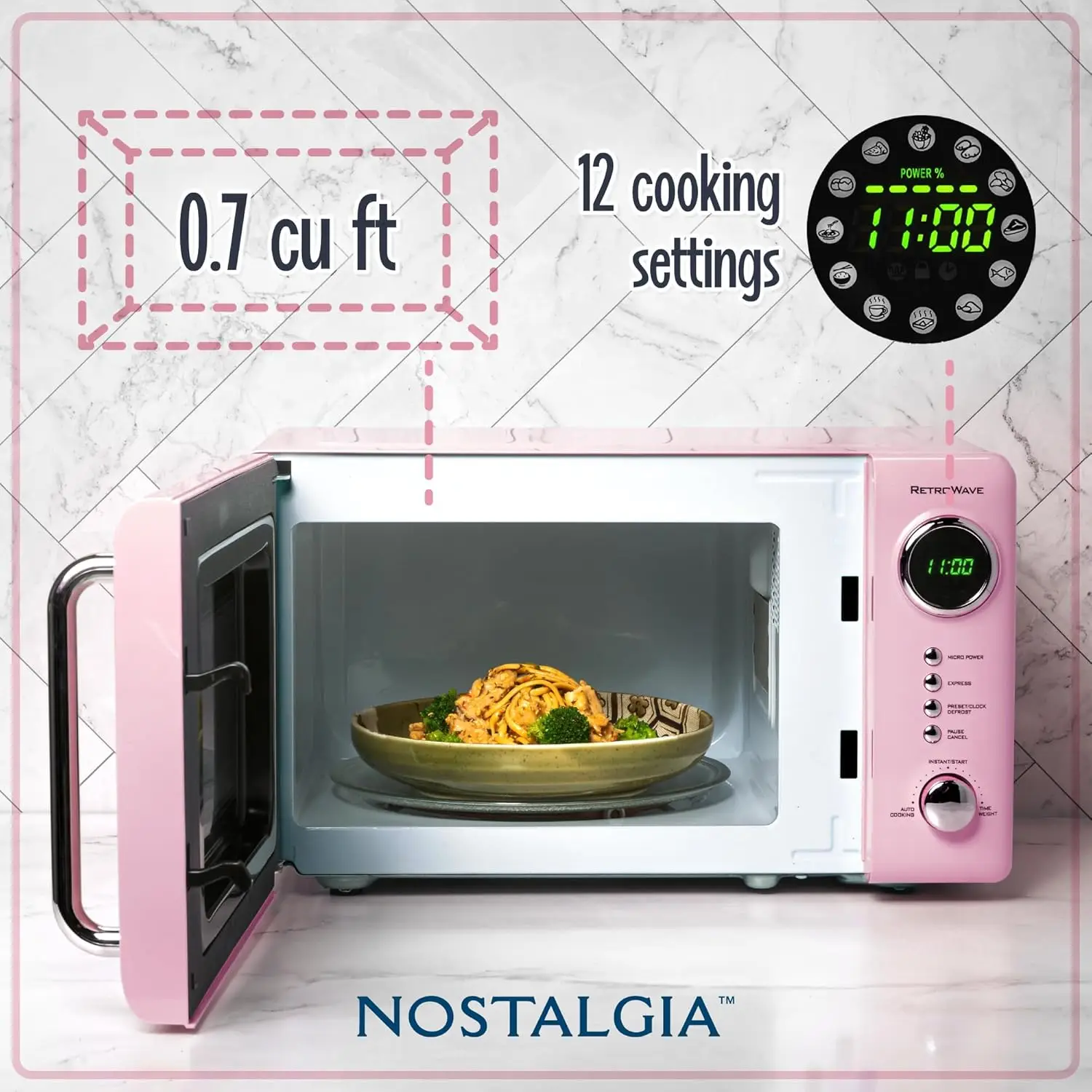 Retro Compact Countertop Microwave Oven 0.7 Cu. Ft. 700-Watts with LED Digital Display Child Lock Easy Clean I 2