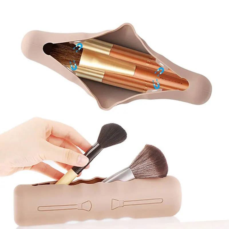 

Silicone Makeup Brush Storage Bag Waterproof Makeup Brush Travel Holder Magnetic Portable Cosmetic Bag