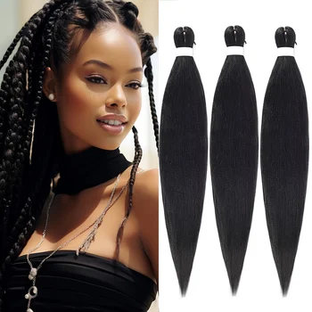 Pre Stretched Synthetic Braiding Hair 3Pcs Natural Black Braiding Hair for Professional Braiding Hair Extensions  Crochet Braid
