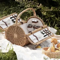 Outdoor Camping Storage Basket Cane Handmade Storage Items Card Buckle Design Picnic Basket Convenient Practical Rattan Tray 1