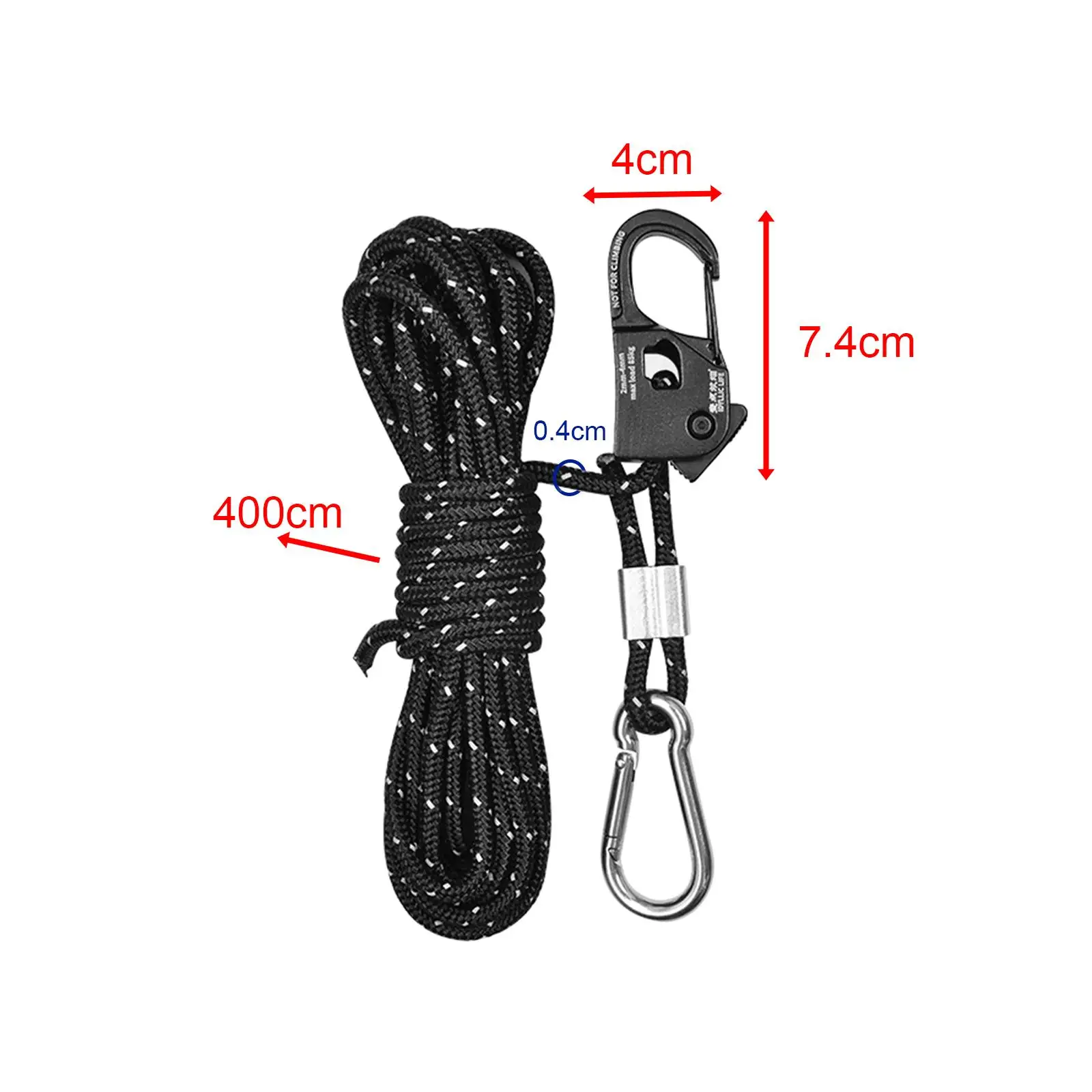 4mm Tent Guy Rope with Self-Locking Adjuster, Sturdy and Durable, 13ft Length,