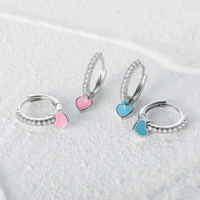 Aide Silver Color Hoop Earrings With Cute Candy Neon Color Enamel Heart Charm Drop Earring Gold Color For Girls Party Jewelry 2