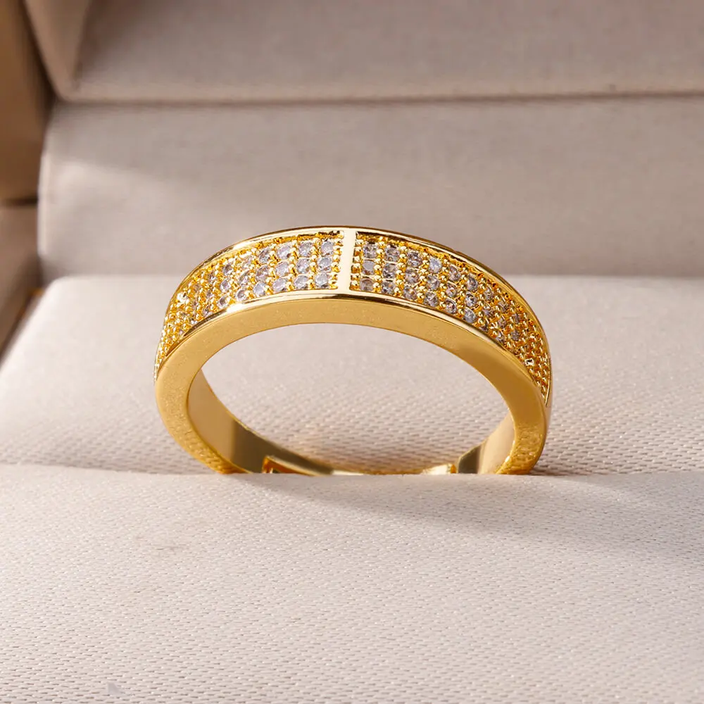 Zircon Geometric Ring Stainless Steel Adjustable