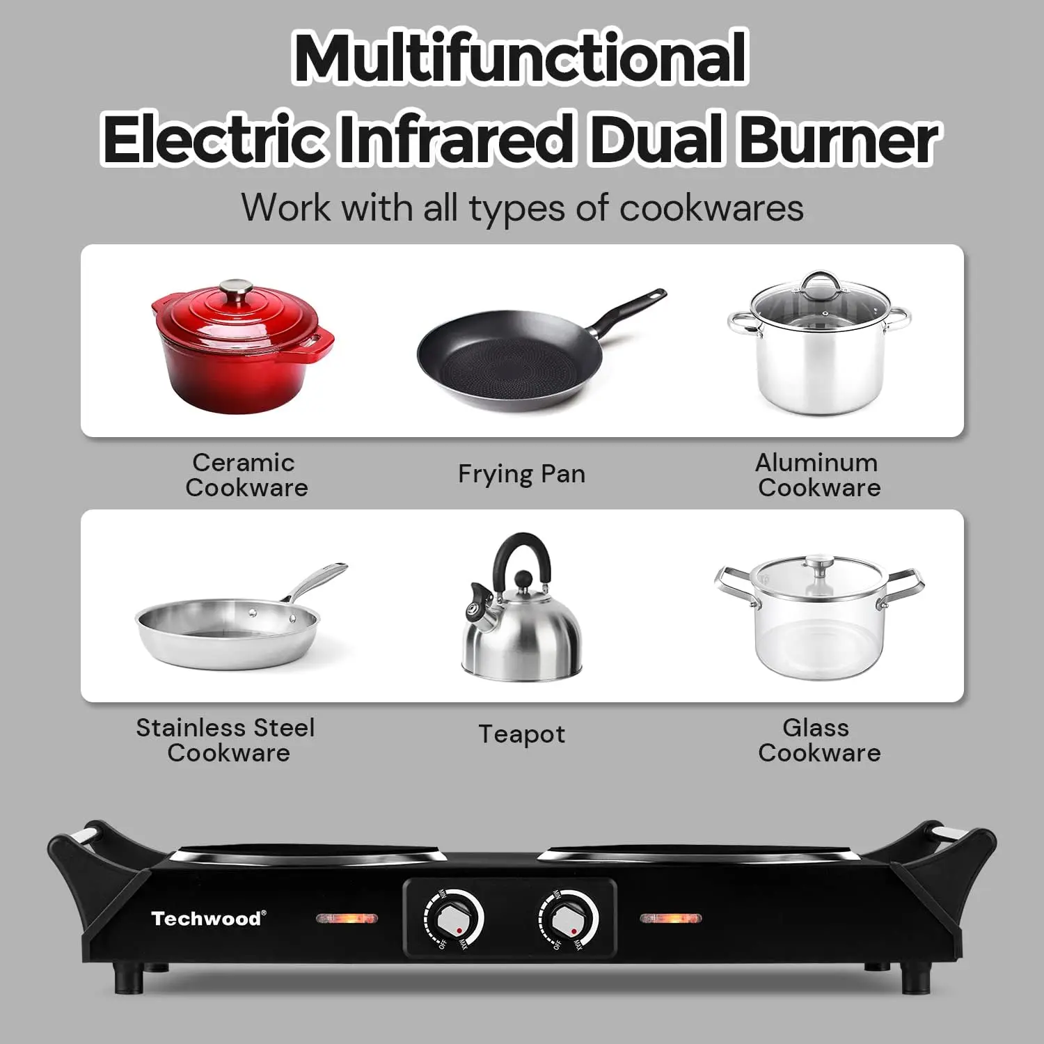 1800W Double Infrared Ceramic Electric Stove for Cooking, Dual Control Cooktop Burners Compatible for All Cookwares 3