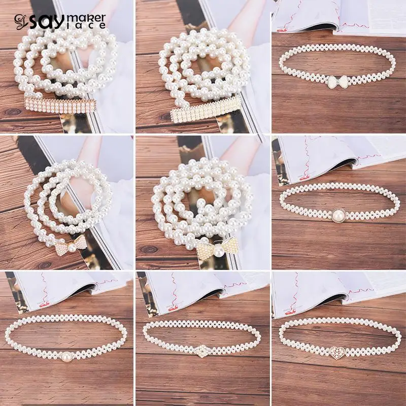 

Elegant Pearls Belt Rhinestones Faux Pearl Dress Belt Bridal Crystal Wedding Elastic Belt Sash Female Girls Dresses Accessories