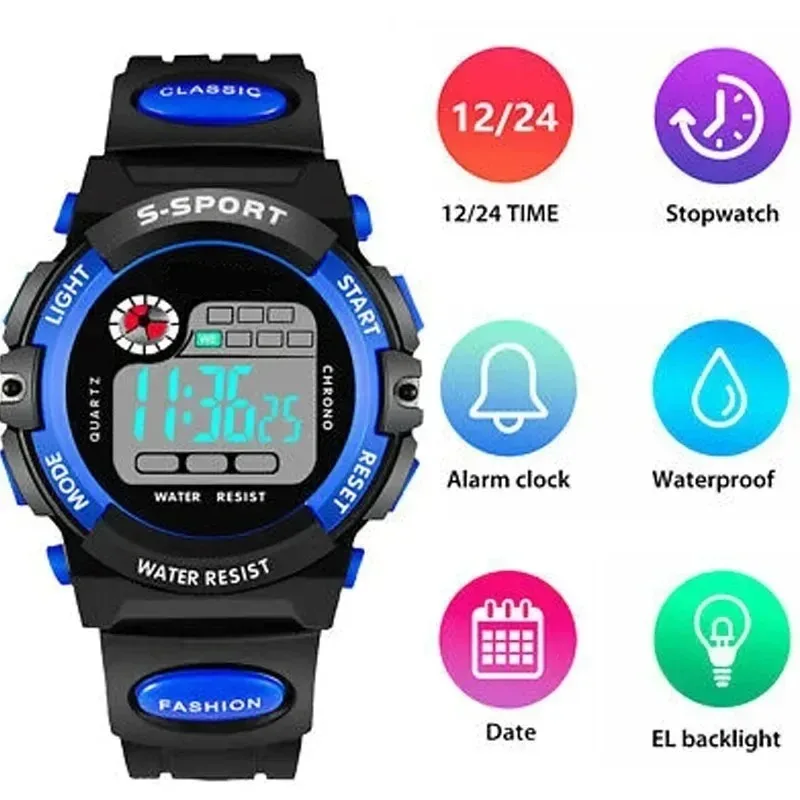Children's Waterproof Multi-Functional Sports Watch with Nightlight and Colorful Big Screen