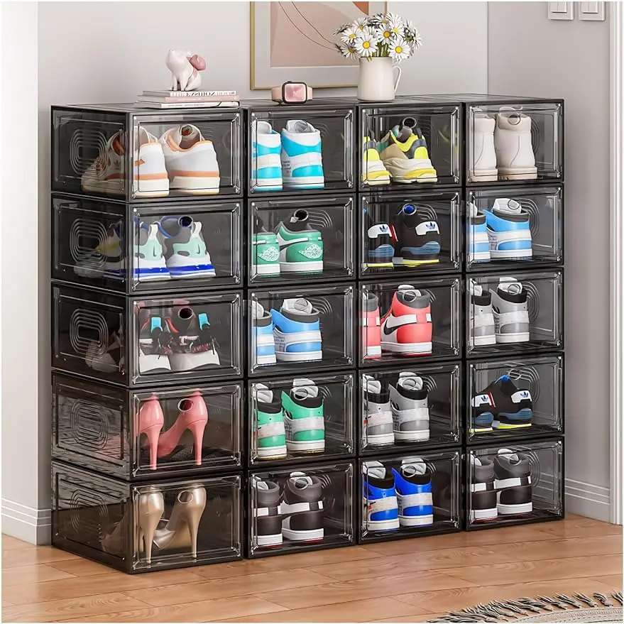 

cakraie 10 Pack Thicken Shoe Organizer Stackable,Upgraded Sturdy Shoe Storage Box with Magnetic Door,Shoe Containers For Sneaker