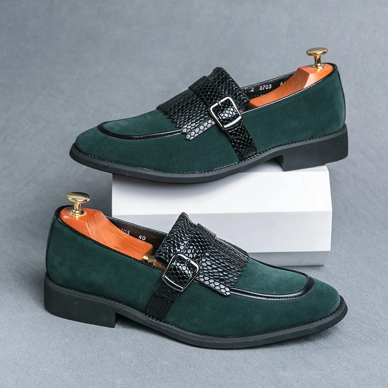 

High End Brand Men's Green Loafers Trend Suede Leather Shoes Men's Banquet Formal Shoes Pointed Business Shoes Free Delivery