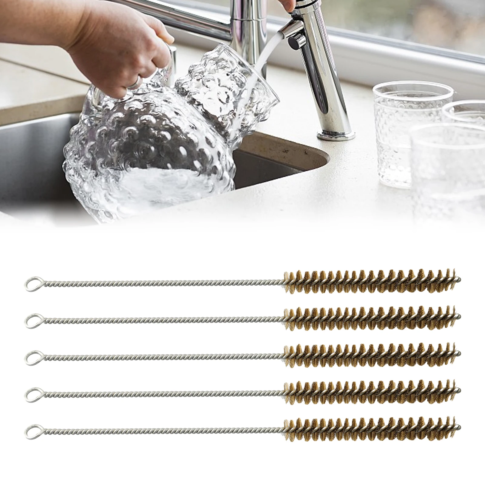 5Pcs Steel Wire Tube Brush 10-30mm Cylinder Wire Pipe Cleaning Brush Copper Bristles Pipe Manual Tool Parts wire brush wire cleaning brush pipe brush