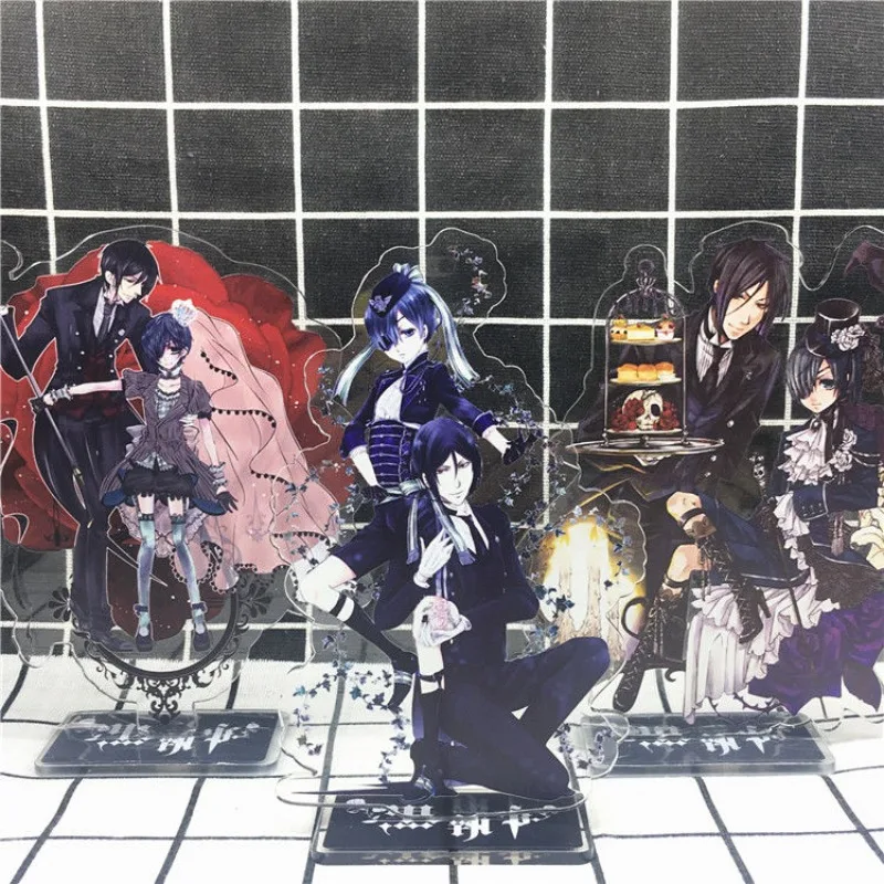 

Black Butler Anime Key Chain Womans Keyring Men Plate Desk Decor Standing Ornament Fashion Couples Ciel Kids Acrylic Toy Party