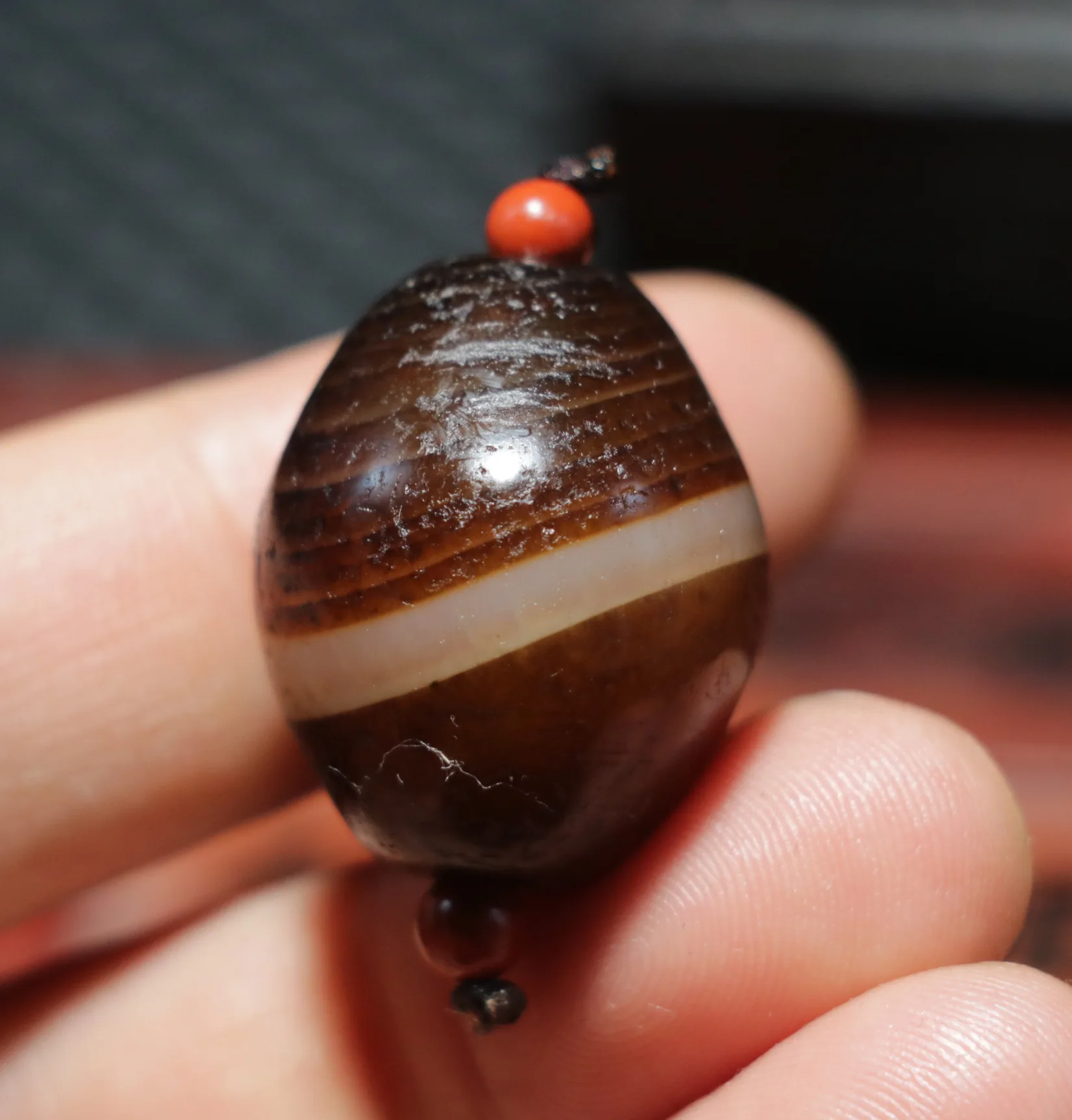 

Magic Power Energy Tibetan Old Agate Silkworm Stripe Healer Medicine Big Daluo dZi Bead Amulet LKbrother Talisman Treasure