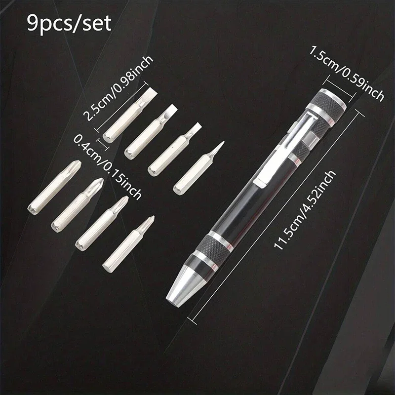 Portable 8 In 1 Aluminum Alloy Screwdriver Pen - Changeable Magnetic Bits For Easy Repairs & Disassembly Repair Tools