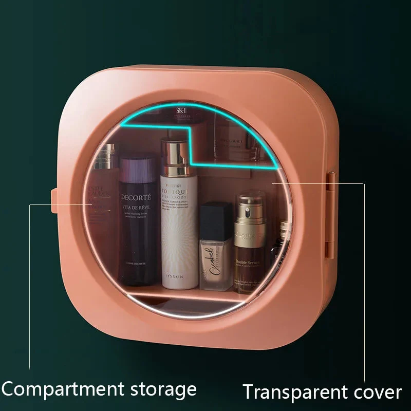 Wall-mounted Makeup Organizer Large Capacity Cosmetics Lipstick Skincare Containers Without Punching Hanging Make up Storage Box 4