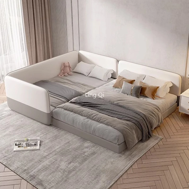 

French Tatami Children Bed Safety Guardrails Apartment Minimalist Designer Mother Child Bed Relax Wood Muebles Theater Furniture