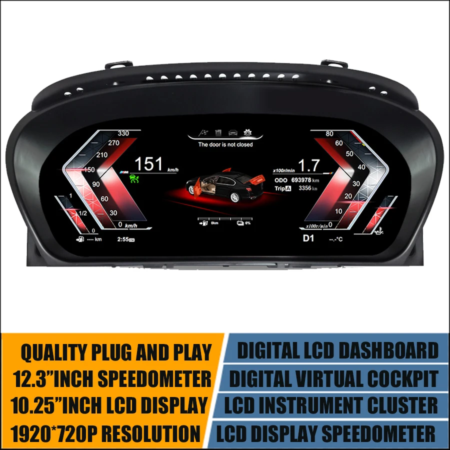 

12.3'Digital Instrument Cluster LCD Dashboard For BMW 5 6 Series M5 E60 E61 E63 E64 04-09 Speedometer Odometer Virtual cockpit