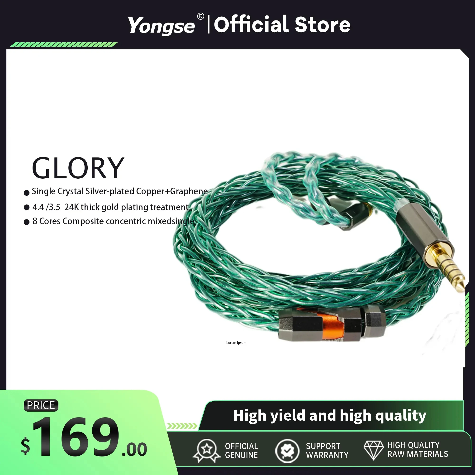 Yongse Glory Single Crystal Silver-plated Copper +Graphene Earphones Upgrade Cable Changeable Pin (0.78 2pin+MMCX)